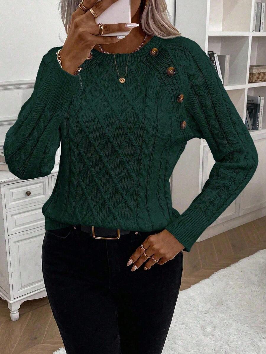 Klara | Sweter z Guzikami i Warkoczowym Splotem